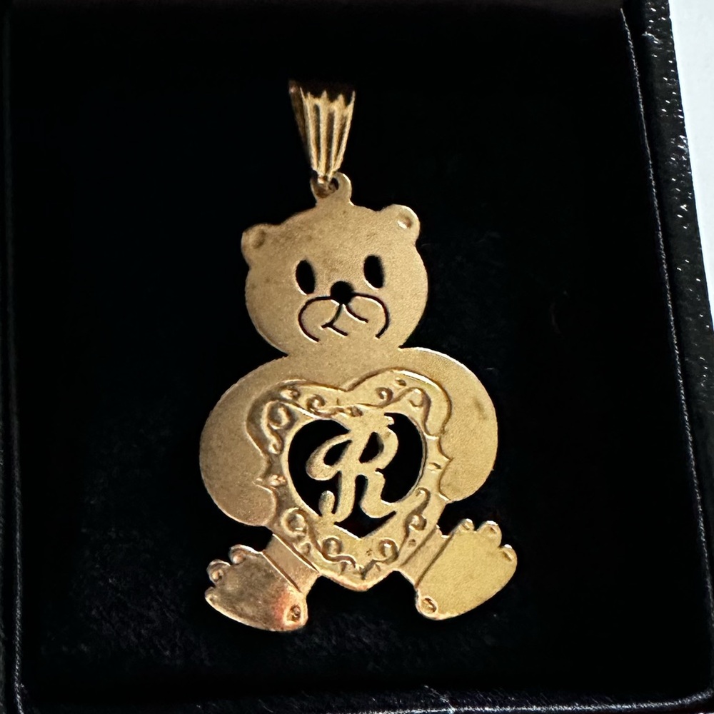 Large Vintage 14k Gold Bear Charm with R Initial